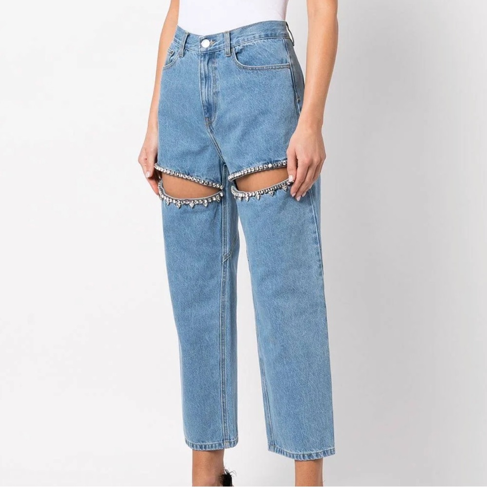 Area crystal slit Jeans, they fit small. Never worn